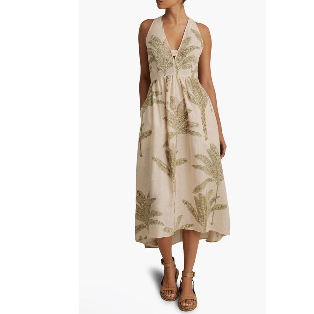 Reiss Anna Foliage Print Linen Midi Dress - Picture 2 of 14